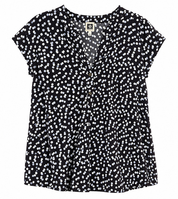 Anne Klein Tops - Anne Klein Womens L Navy Polka Dot Blouse Cap Sleeve Split Neck Top Soft Work